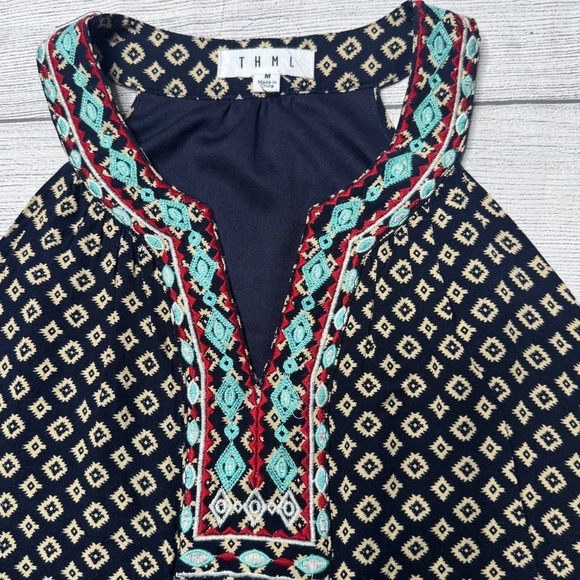 Anthropologie THML Faye Embroidered Halter Boho Geometric Shift Dress Medium - Picture 3 of 5